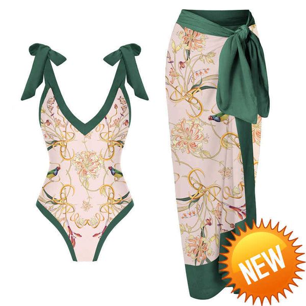 

art print one piece 2023 swimsuit swimwear push up women flower vintage body swim beach pool bathing suit