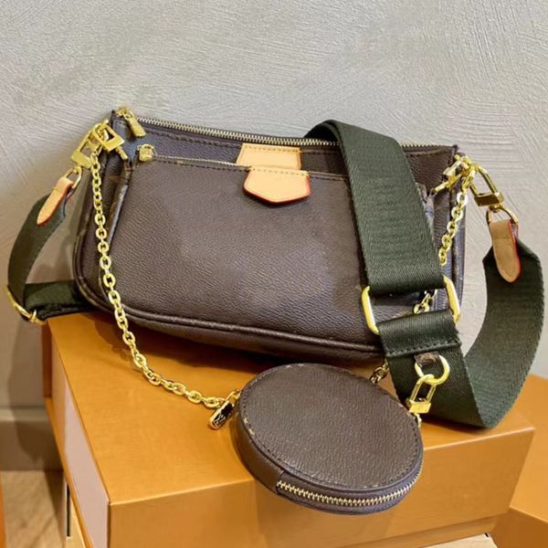 

multi pochette multi accessoires bag 3pcs crossbody women designer leather 3 piece set chain clutch shoulder bags classic flower grid purse
