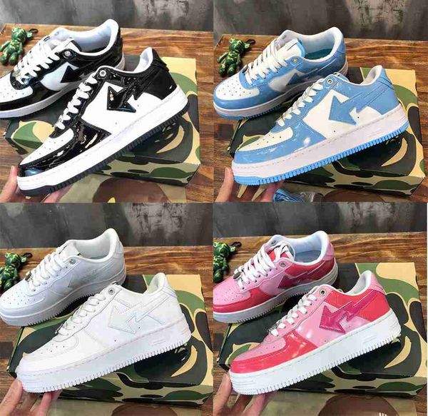 

bapestas sta sneakers low-sneakers m1 fashion ape monkey shape designer leather shoe classic casual shoes medicom toy camo sk8 35-46, Black