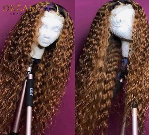 

new loose curly brazilian full lace front wigs pre plucked natural synthetic hair ombre brown color lace frontal wig for women1505683, Black