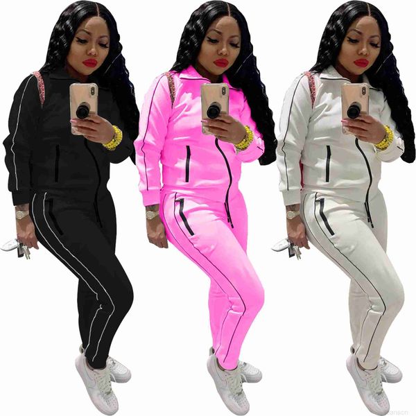 

women designers clothes 2023 zipper splicing women's fashion sports ladies tracksuits leisure autumn and winter suit, Gray