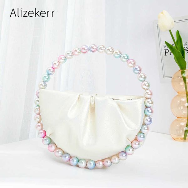 

evening bag color pearls circular folding handbags women new elegant designer