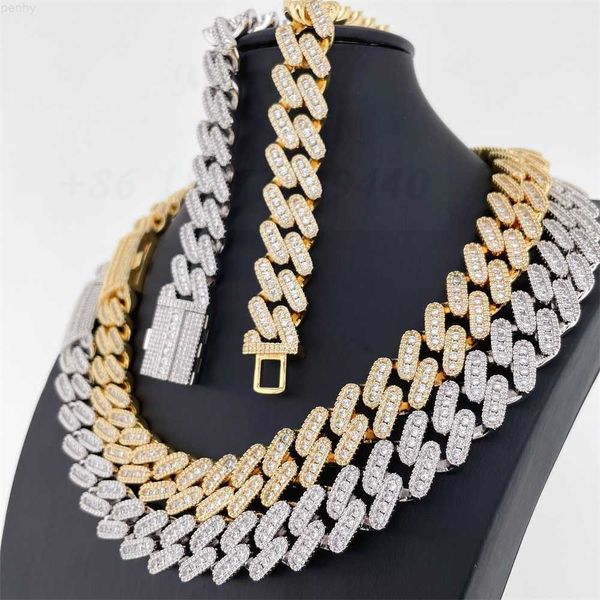 

factory price 15mm width s925 with vvs moissanite diamond custom or name cuban link chain icedout, Silver