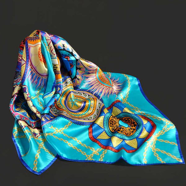 

sarongs silk scarf women headscarf print head bandana hair scarves luxury kerchief pure silk square scarf neckerchief 88x88cm p230403, Blue;gray