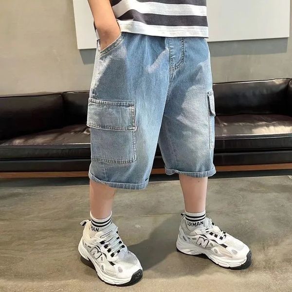 

jeans boys denim shorts children boy summer pants kids jeans 230418, Blue