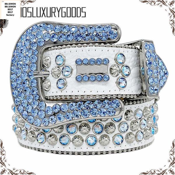 

2023 designer bb belt simon belts for men women shiny diamond belt black on black blue white multicolour123458882, Silver