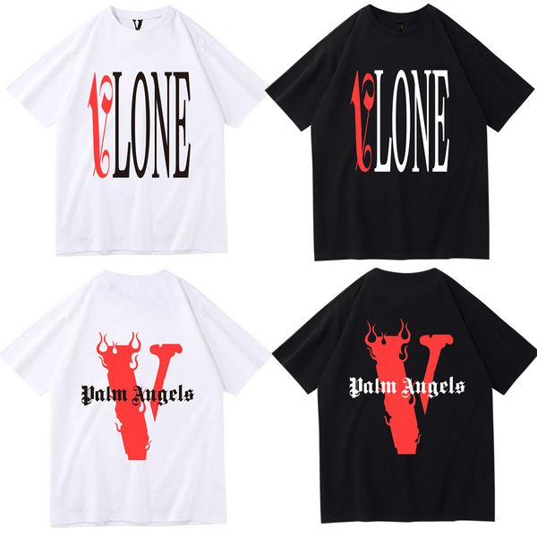 

vlone men's / women's couples casual fashion trend high street loose hip-hop100% cotton printed round neck t-shirt dt113, White;black
