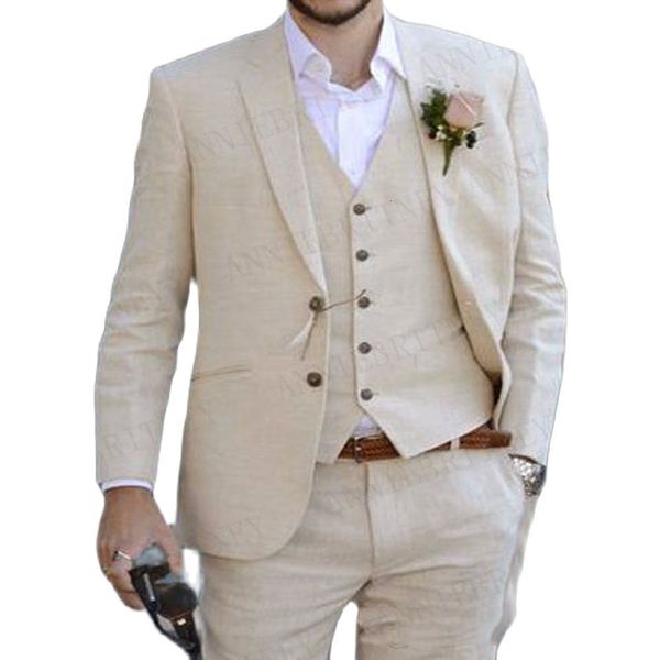 

men's suits blazers men's linen beige beach wedding dress men's casual men's jacket men's 3-piece set 230406, White;black