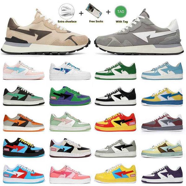 

2023 designer platform casual shoes road sta bapesta sneakers black white patent leather blue bapestas baped sk8 men women skate low