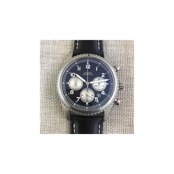 

quartz chronograph men watch black blue leather white 010, Slivery;brown