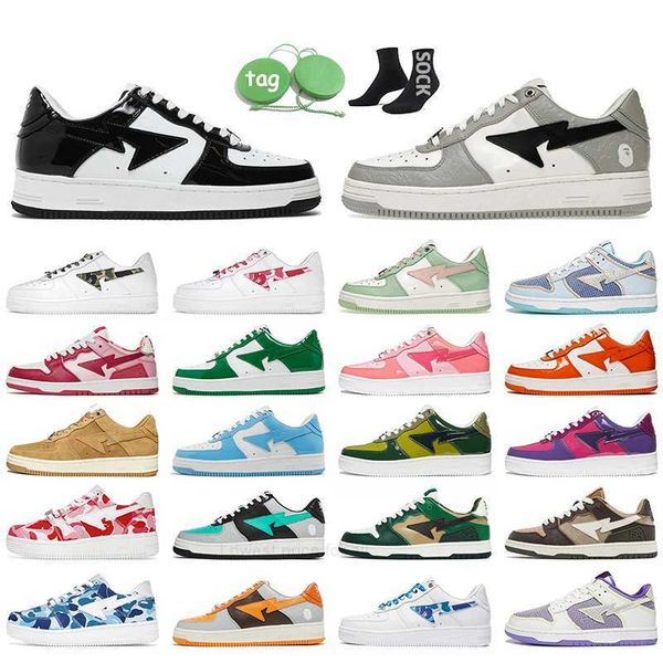 

fashion designer casual sk8 bapesta shoes grey black bapestas baped sk8 sta color camo combo pink green abc pastel blue with socks