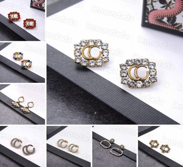 

double letters designer stud women shiny crystal earring vintage letter ear studs hoop earrings for woman7911491, Golden;silver
