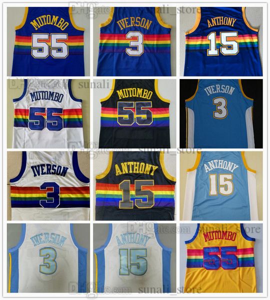 

embroidery mitchell & ness basketball dikembe 55 mutombo jerseys allen 3 iverson carmelo 15 anthony retro men stitched mesh size s-xxl, Black;red