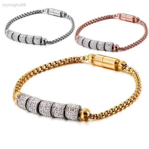 

bangle new stainless steel bead magnetic buckle bracelet titanium steel inlaid diamond debris bracelet jewelry qoc4, Black