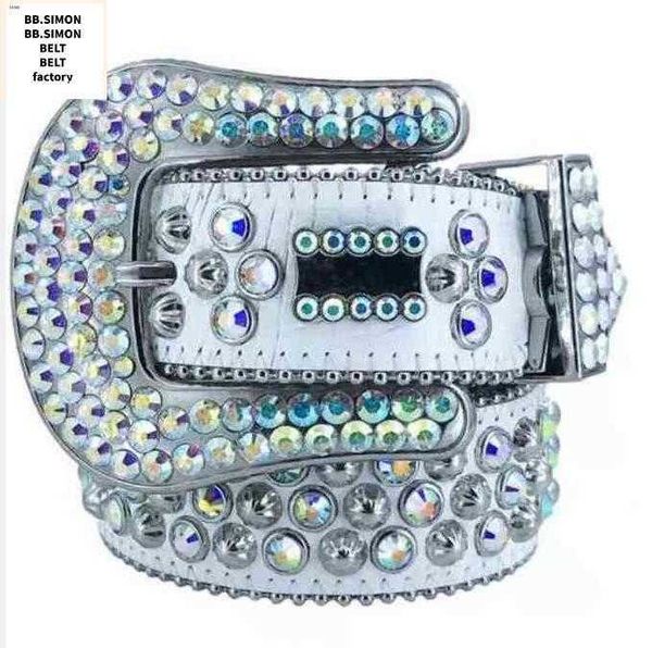 

2023 designer bb belt simon belts for men women shiny diamond on black blue white multicolour with bling rhinestones as gift2, Red;blue