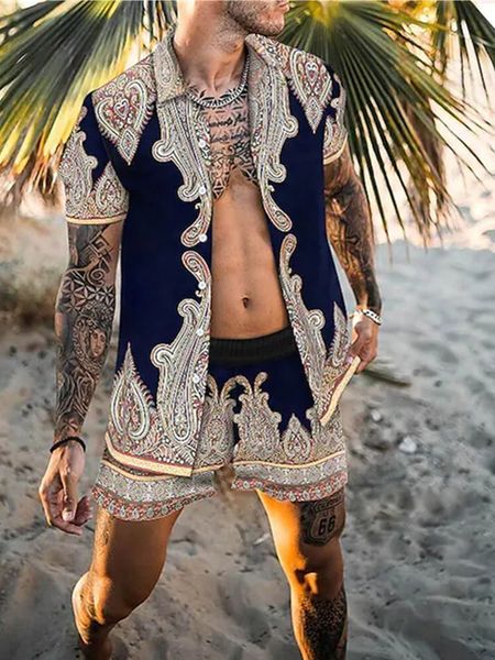 

mens tracksuits hawaiian set mens printing set short sleeve summer casual floral shirt beach two piece suit fashion men sets s3xl 230406, Gray