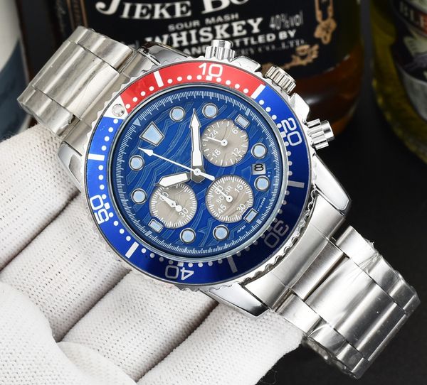 

seik wrist watches for men 2023 mens watches six needles all dials work quartz watch luxury brand chronograph clock fashion steel strap styl, Slivery;golden