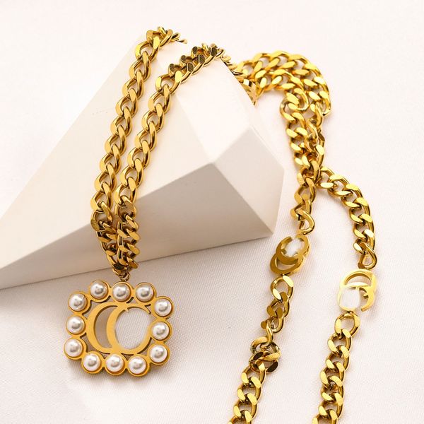 

classical women luxury designer pearl g-necklace choker pendant chain 18k gold plated stainless steel letter pendants necklaces wedding jewe, Silver