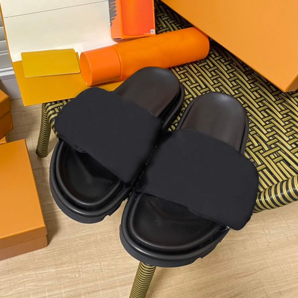 

slipper luxury designer floral impression velcro sandal soft soled comfortable fashion women shoes, Black