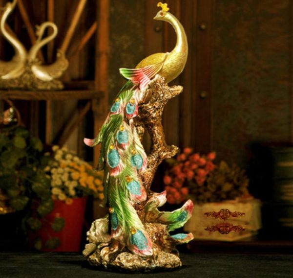 

42cm resin phoenix figurine golden colorful bird of wonder statue sculpture ornament home office decor5661143