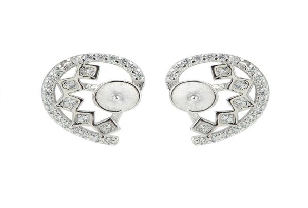 

pearl earring settings symmetrical half cut heart 925 sterling silver zircon wedding bridal jewelry 5 pairs9260326, Slivery;crystal