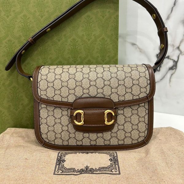 

602204 womens men saddle horsebit 1955 bags horseshoe cleo canvas brushed shoulder bag genuine leather luxury tote hand bag designer crossbo
