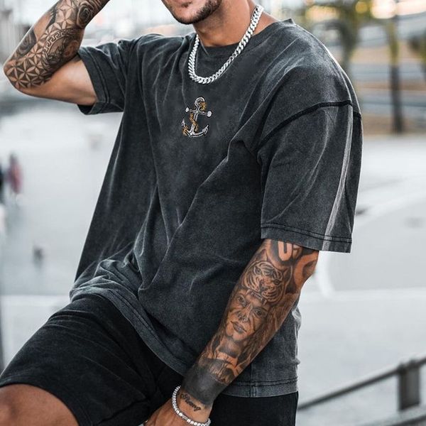 

mens tshirts summer street casual anchor print tshirt 230404, White;black