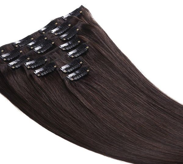 

grade 7aclip in hair extension100 human hair peruvian hair 6pcs straight wave full head 180gset8331306, Black