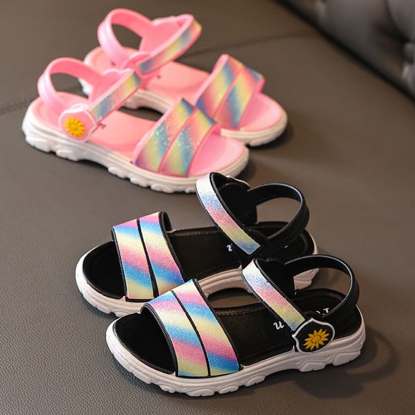 

sandals 2-8 year girls' rainbow sandals summer children's beach shoes girls' fashion princess sandals children's flat sh, Black;red