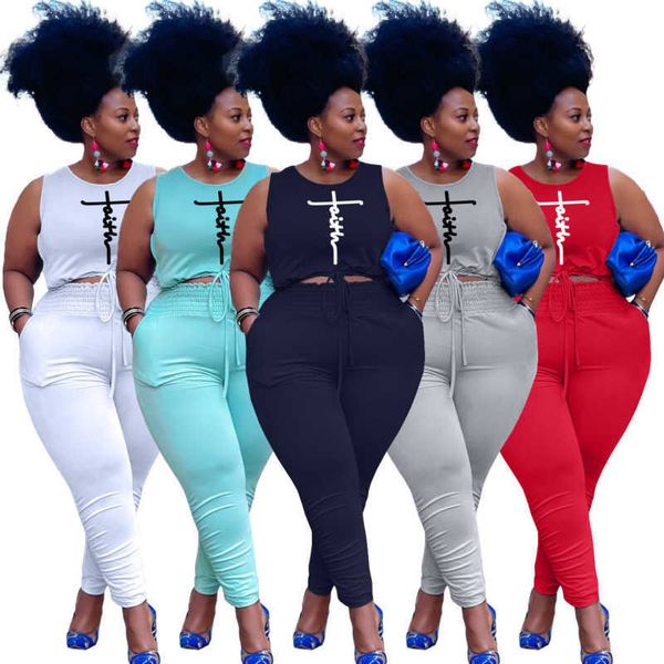 

plus size 3xl 4xl 5xl womens tracksuits designer letter printed sleeveless tank outfits two piece pants sets clothing, Black