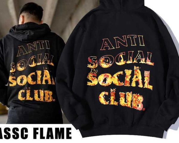 

autumn winter 2022 hip hop fashion br asscs fire inside flame letter men and women's brushed hoodie, Black