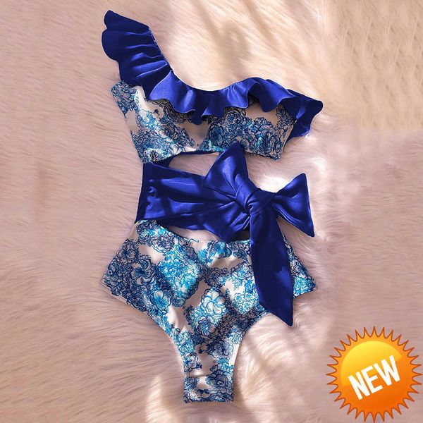 

2023 one piece swimsuit push up swimwear women ruffle monokini vintage retro print swimsuit bodysuit bathing suit swim wear