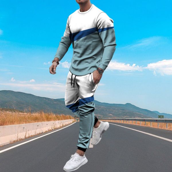 

men's tracksuits round neck sports pants set for spring and autumn men's 3d mosaic pattern street clothing men's tracking sui, Gray