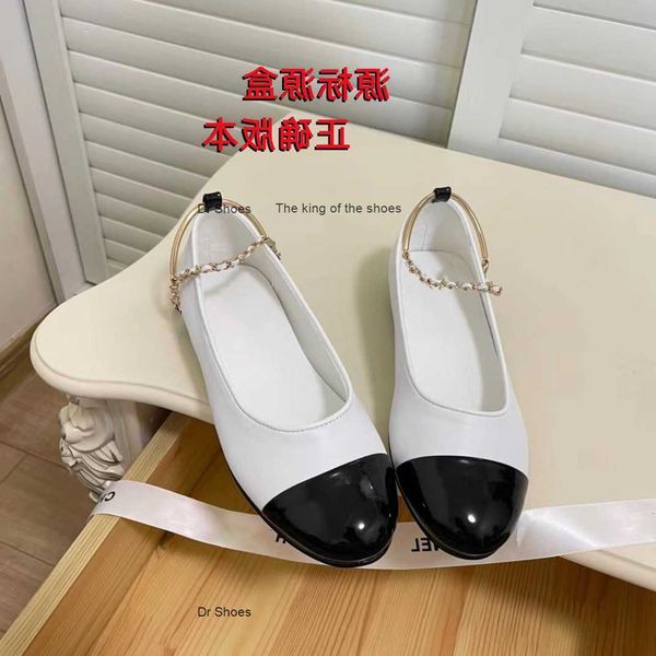 

designer sandals channel slides shoes small fragrant wind round head color-blocking mary jane shoes women's summer new foot loop buckle, Black
