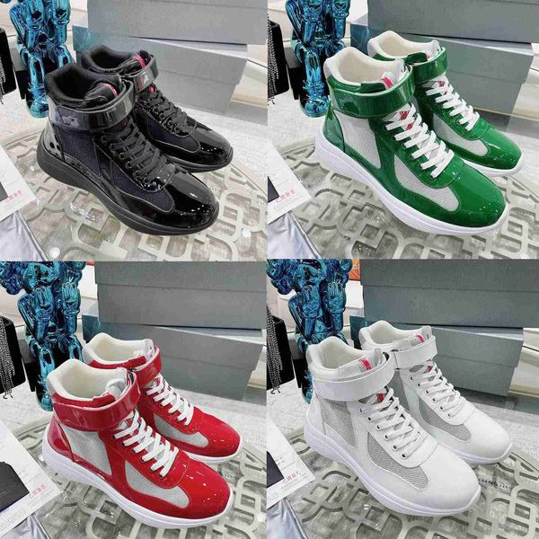 

designer men sneakers america cup shoes high patent leather sneaker red characteristic decorative line trainers nylon rubber shoe, Black