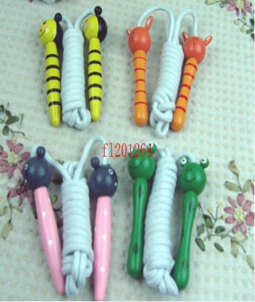 

300pcslot kids wood skipping jump rope wooden green bee cartoon animals toy party favor supply fitness1248498