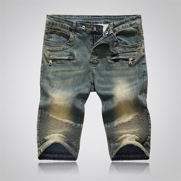 

men's shorts jeans men's designer page jeans summer casual beach denim shorts design pants knee rip men's tight123, Blue