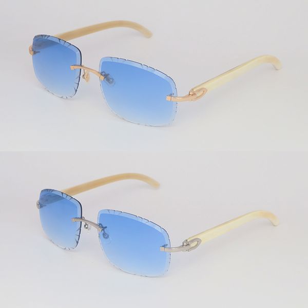

metal rimless carved lens luxury sunglasses for women square t8200762 white genuine buffalo horn sun glasses male and female 18k gold eyewea, White;black