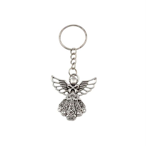 

30pcs antique silver alloy angel band chain key ring travel protection diy jewelry257e