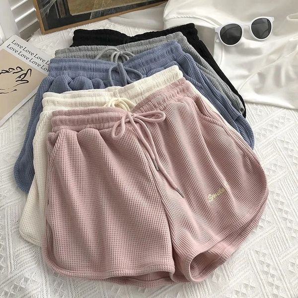 

women's shorts waffle tracksuit pants women's shorts trend shorts elastic city loose summer women's clothing delivery boots s, White;black
