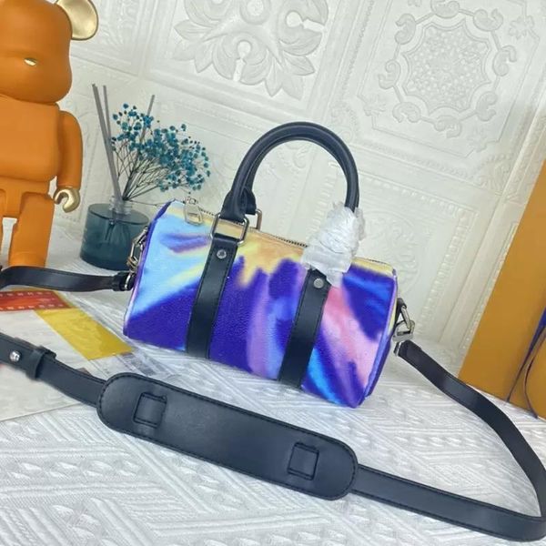 

watercolor pillow bag women handbag keepall totes crossbody bags classic letter tie-dye rainbow color removble shoulder strap handle mini tr, Black;red