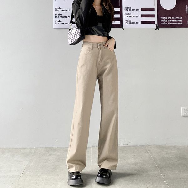

straight leg jean high waist trend denim pants mom baggy casual comfort trousers khaki oversize 230406, Blue