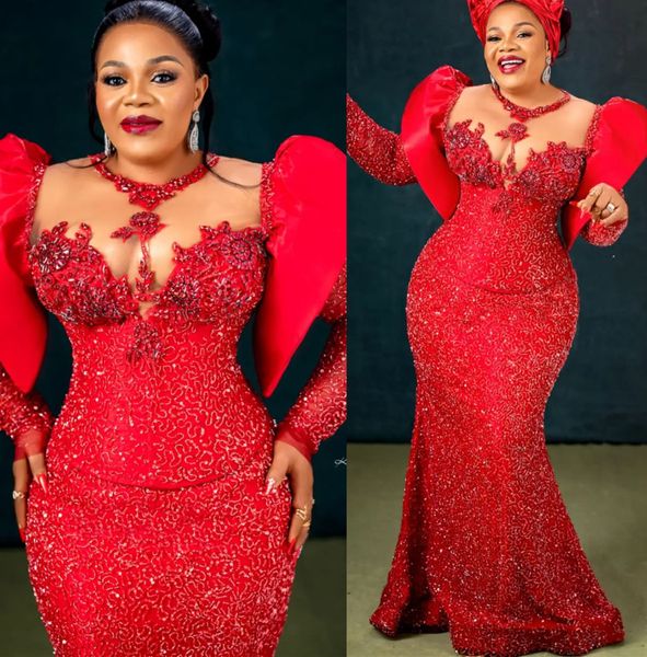 

2023 arabic aso ebi red mermaid prom dress lace beaded evening formal party second reception birthday engagement gowns dresses robe de soire, Black
