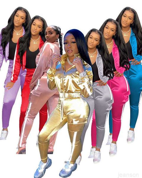 

women's sports tracksuits night light bar splicing women and leisure two-piece suit jogging suits, Gray