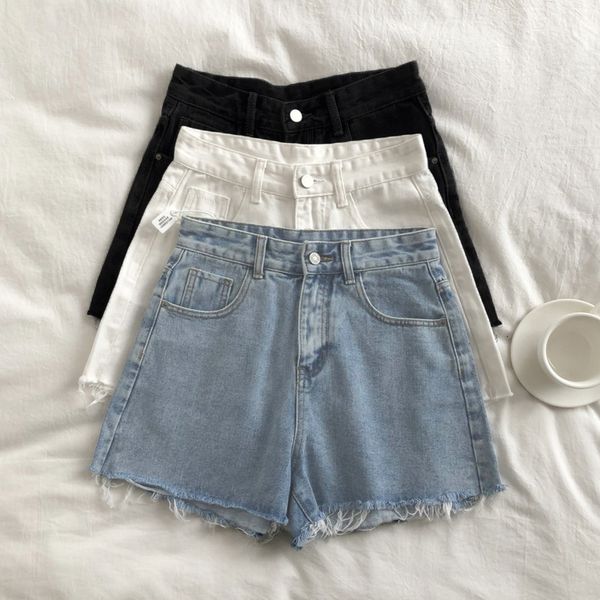 

women's shorts high waist denim shorts women's summer korean fashion loose jeans burr wide leg pants fashion denim shorts 230406, White;black
