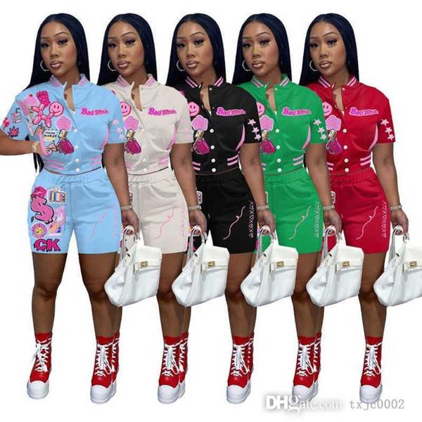

summer womens tracksuits baseball suit two piece pants set 2023 designer short sleeve jackets shorts varsity outfits sportswear, Gray
