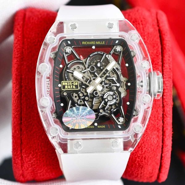 

richa luxury crystal watches milles mens fully automatic mechanical hollow out transparent lightweight personalized fashion alternative atmo, Slivery;black
