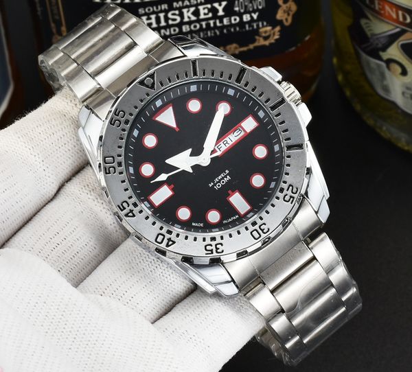 

seik wrist watches for men 2023 mens watches three needles quartz watch luxury brand dual calendar function clock fashion steel strap montre, Slivery;golden