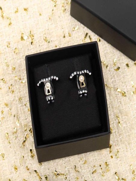 

2022 charm stud earring with black resin part and nature shell beads for women wedding jewelry gift have box stamp ps77391212, Golden