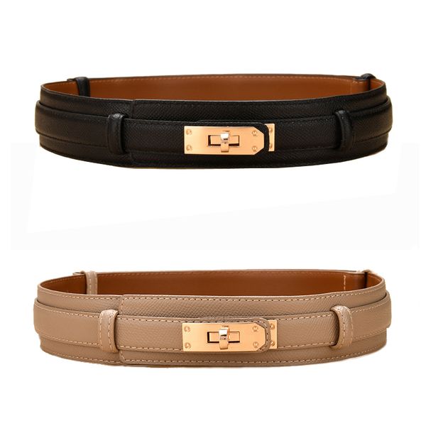 

new women alloy buckle latch leather belt cinch waistband dress windbreaker coat clothing accessory lady belt, Black;brown